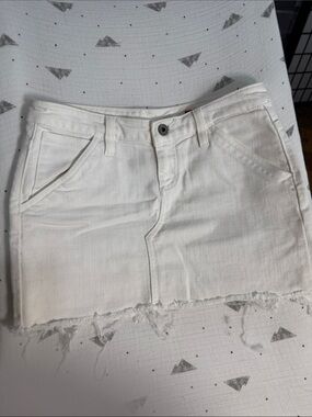 X2 White Distressed Denim Mini Skirt